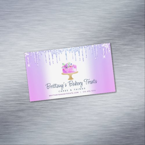 Cake Purple Ombre Glitter Drips Bakery Pastry Chef Business Card Magnet