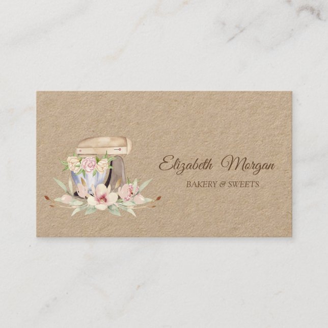 Cake Retro Mixer Flowers Bakery Business Card (Front)
