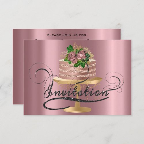 Cake Rose  Birthday Party Bridal Confetti Glitter Invitation