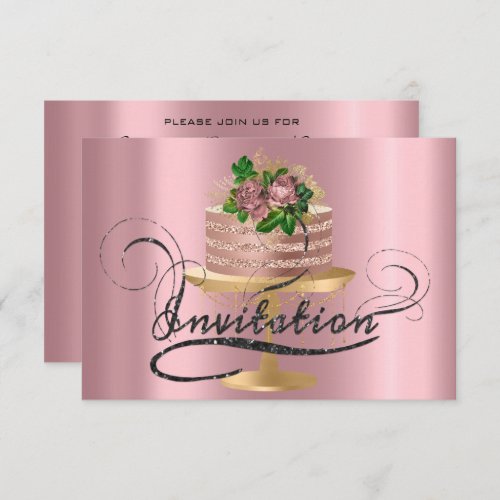 Cake Rose  Birthday Party Bridal Confetti Glitter Invitation