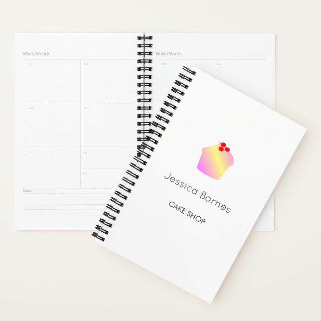 Cake shop cupcake silhouette white planner (Display)