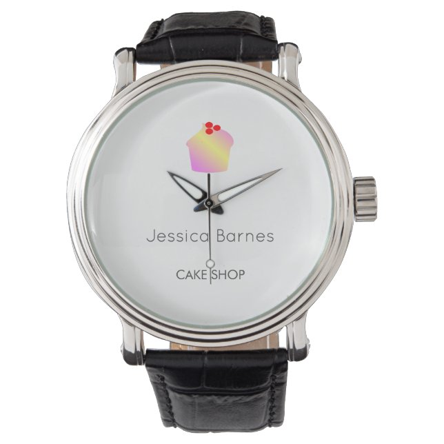 Cake shop cupcake silhouette white watch (Front)