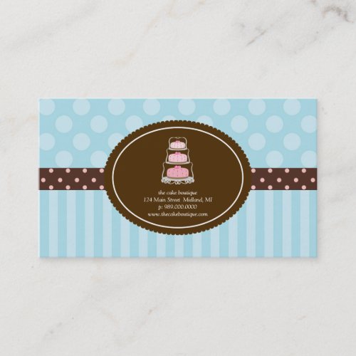 Cake Shop Blue Polka Dot Stripes Business Cards