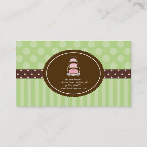 Customizable Cake Shop Lime Polka Dot Stripes Business Cards