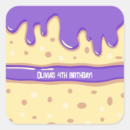 Cake slice cartoon sweet kids birthday party  square sticker