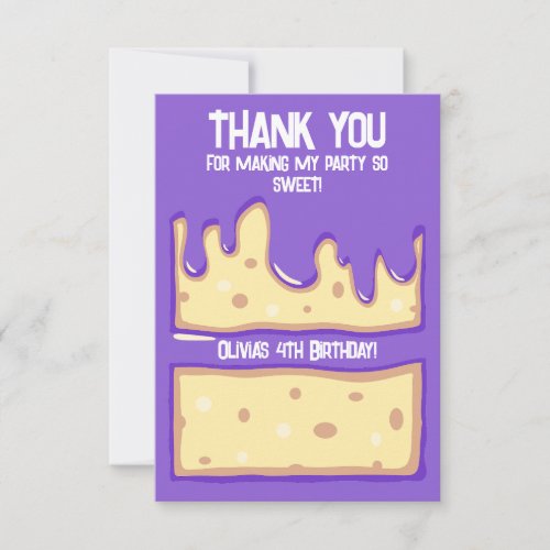Cake slice cartoon sweet kids birthday thank you card