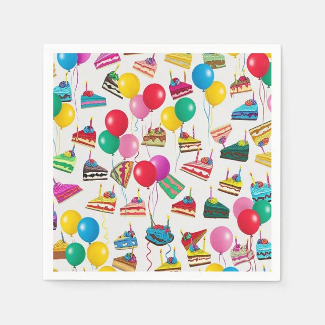 " CAKE SLICES AND BALLOONS " NAPKINS (Front)