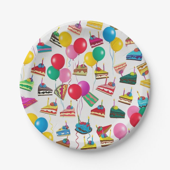 " CAKE SLICES AND BALLOONS " PAPER PLATES (Front)