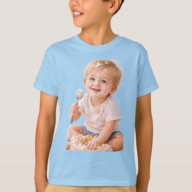 Cake Smash Baby First Birthday Photo T-Shirt (Front)
