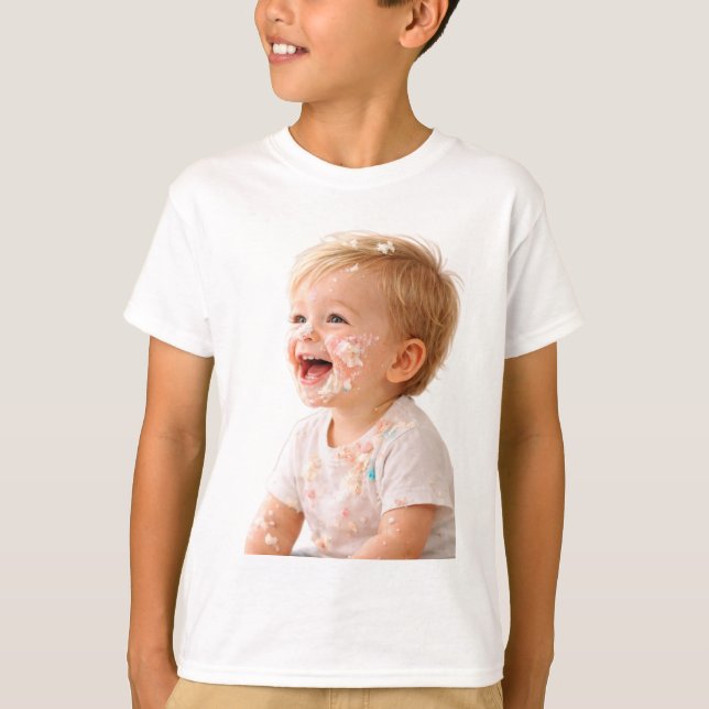 Cake Smash Baby Laughing Birthday T-Shirt (Front)