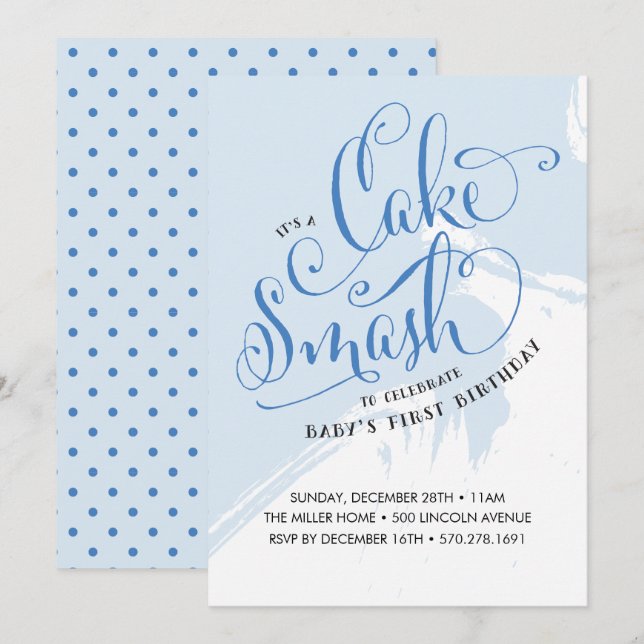 Cake Smash Birthday Invitation, Boy Card (Front/Back)