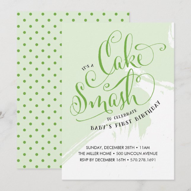Cake Smash Birthday Invitation, Neutral Card (Front/Back)