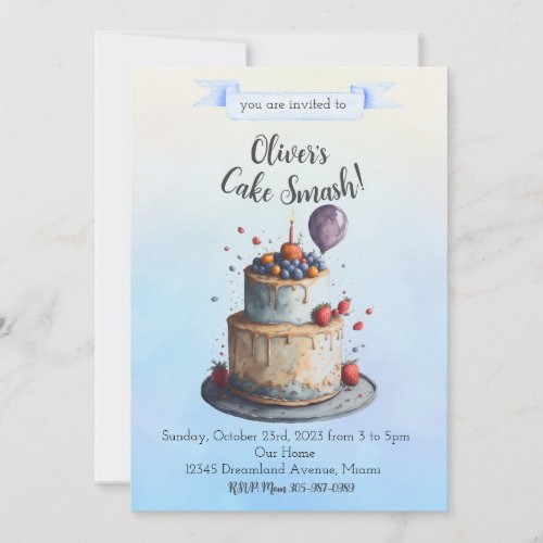Cake Smash First Birthday Party Invitation