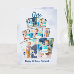 Cake Smash Photo Collage Boy First Birthday Card
