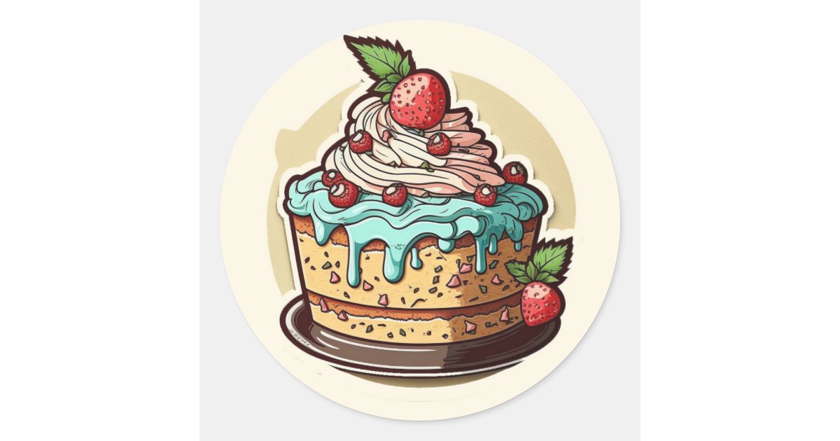 Cake sticker. Birthday Classic Round Sticker | Zazzle