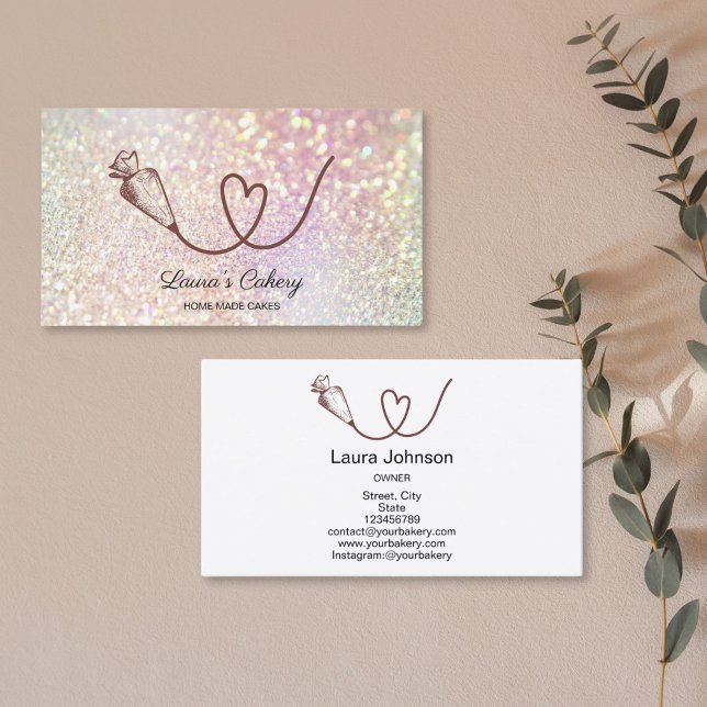 Cake Sweets Cupcake Bakery holograph heart Business Card (Creator Uploaded)