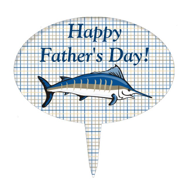 Cake Topper - Blue Marlin on Plaid (Front)