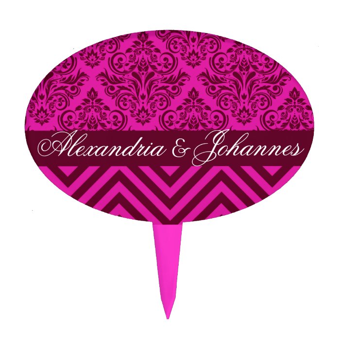 CAKE TOPPER Damask Chevron violet wine