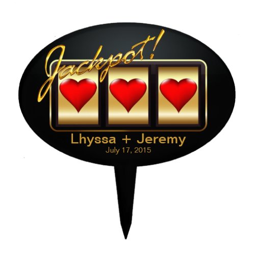 CAKE TOPPER Las Vegas Wedding Jackpot black gold