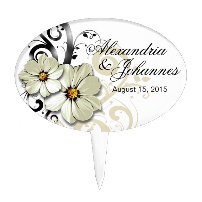 CAKE TOPPER Ornate Floral Flourish | white (Front)