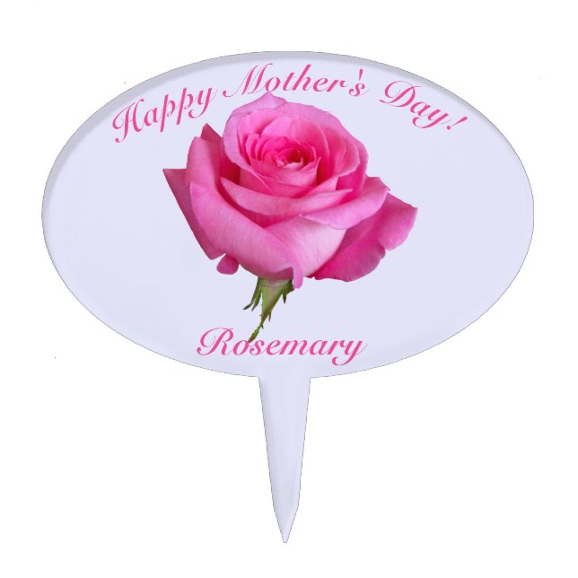 Cake Topper Pick Happy Mother's Day Pink Rose (Front)