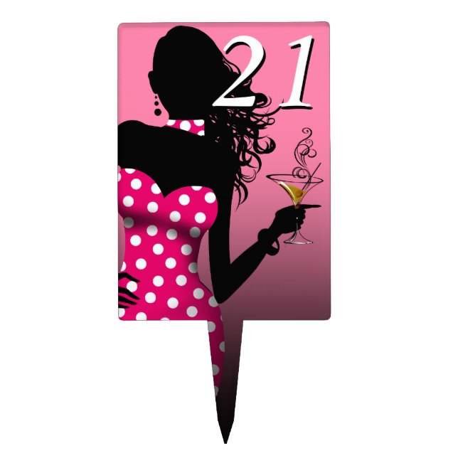 CAKE TOPPER Polka Dot 21st Birthday pink | fuschia (Front)