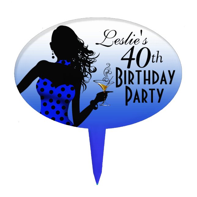 CAKE TOPPER Polka Dot 40th Birthday - blue (Front)