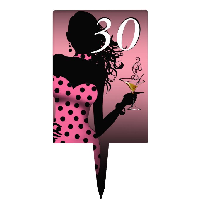 CAKE TOPPER PolkaDots 30th Birthday mauve hot pink