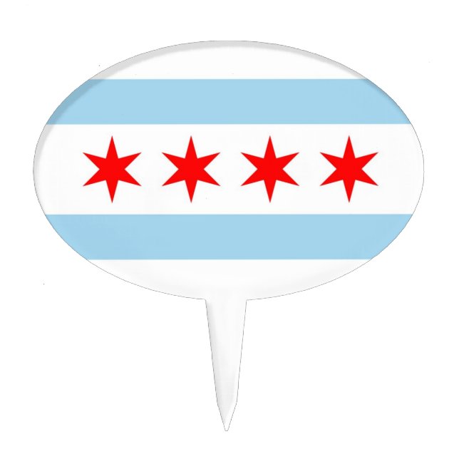 Cake Topper with Flag of Chicago, Illinois, USA (Front)
