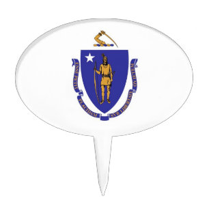 Cake Topper with Flag of Massachusetts, USA