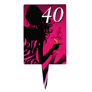 CAKE TOPPER Zebra 40th Birthday Diva - fuschia