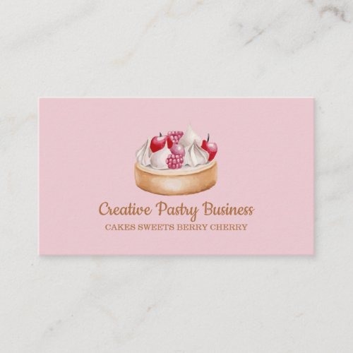 Cake whipped cream berry fruit sweet business card
