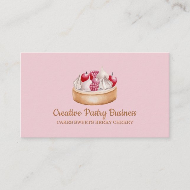 Cake whipped cream berry fruit sweet business card (Front)