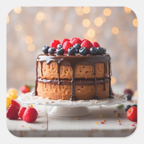 Cake With Berries On Top Square Sticker
