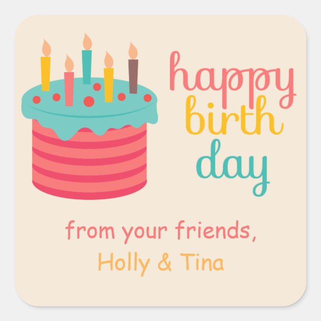Cake with candles Birthday Wishes Square Sticker (Front)