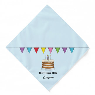 Cake With Colorful Banner On Blue Birthday Boy Bandana