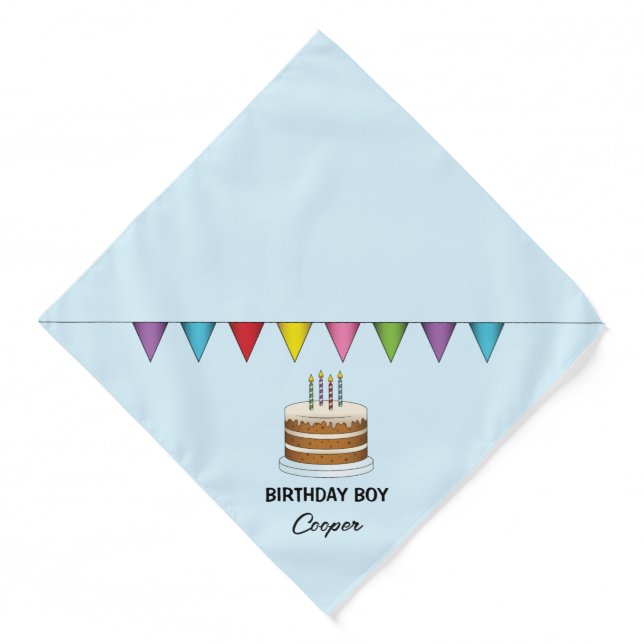 Cake With Colorful Banner On Blue Birthday Boy Bandana (Front)