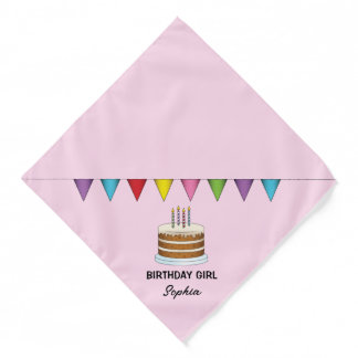 Cake With Colorful Banner On Pink Birthday Girl Bandana