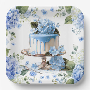 Cake with Hydrangea Flowers Paper Plates