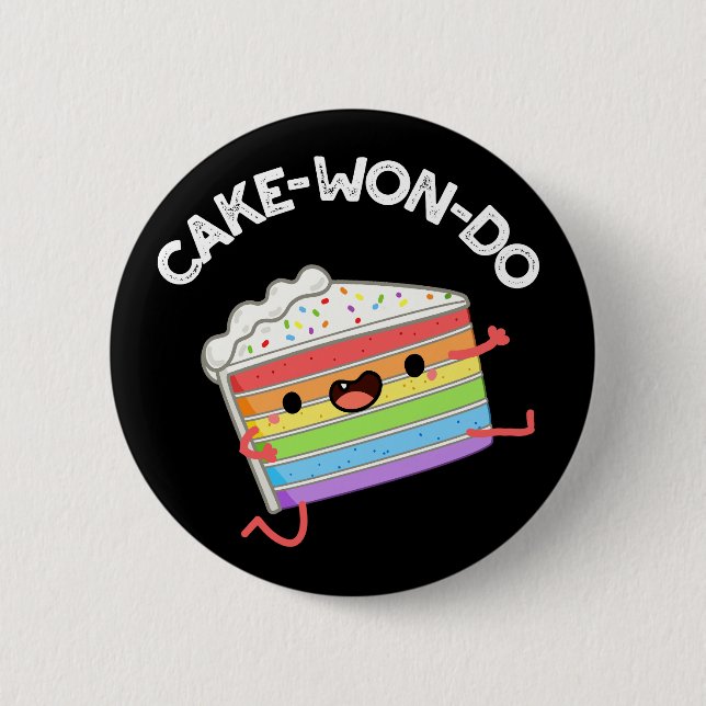 Cake-won-do Funny Taekwondo Cake Pun Dark BG Button (Front)