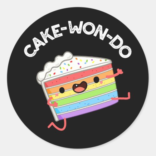 Cake_won_do Funny Taekwondo Cake Pun Dark BG Classic Round Sticker