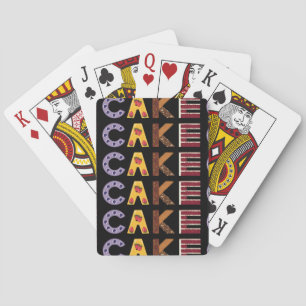 Cake word made out of pastries, layered and bar ca poker cards