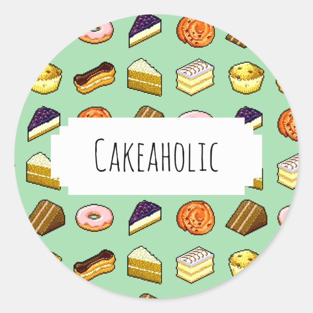 Cakeaholic Delicious Cakes Pattiserie Pattern Classic Round Sticker (Front)