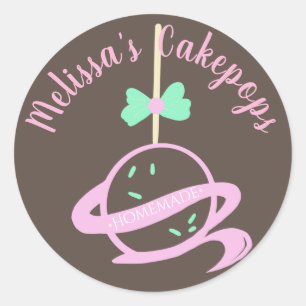 Cakepop Logo Banner Bow Homemade Bakery Swirls Classic Round Sticker