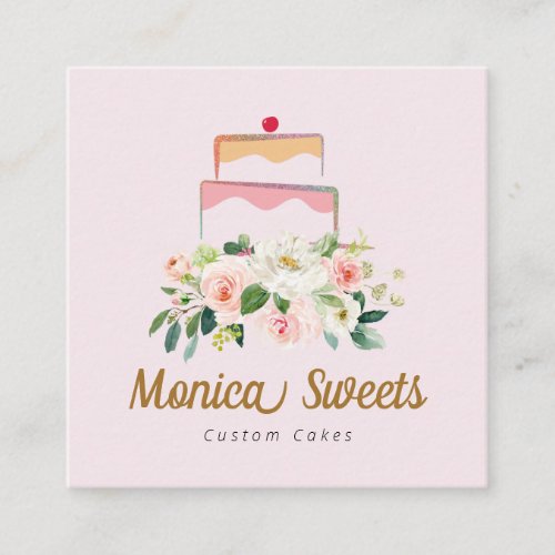 cakery blush floral logo business card