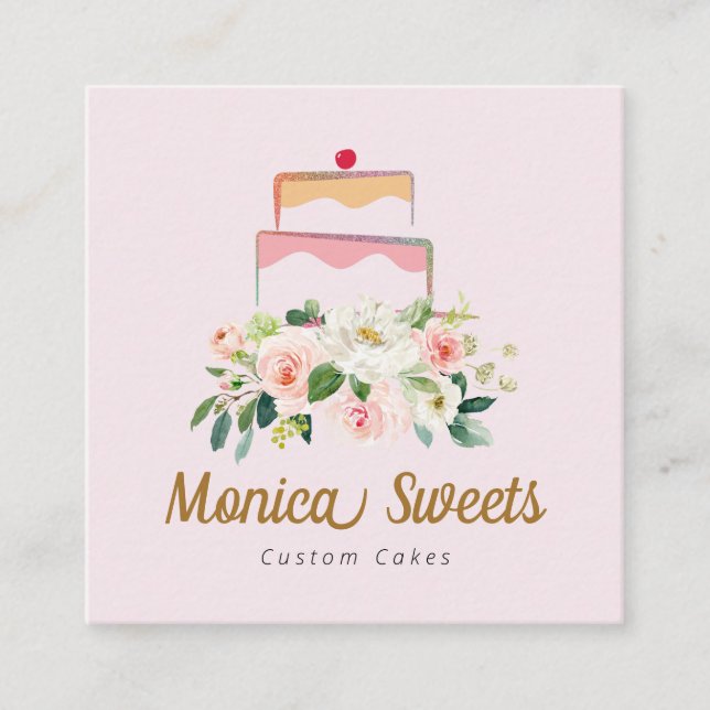 cakery blush floral logo business card (Front)