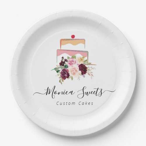 cakery business watecolor floral paper plates