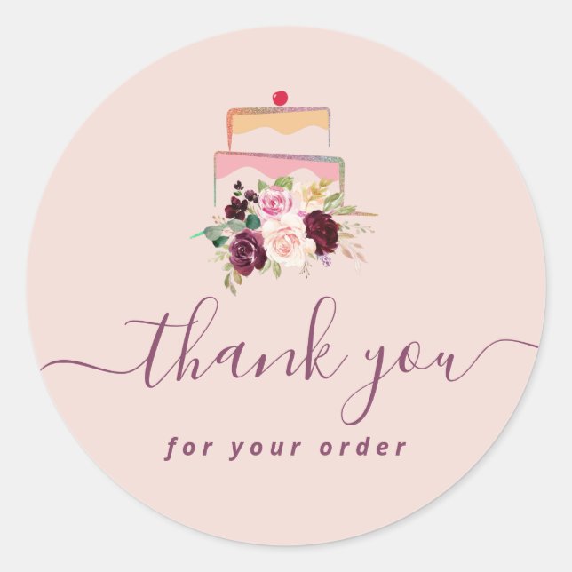 cakery floral thank you classic round sticker (Front)