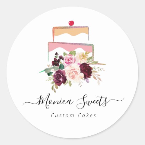 cakery watecolor floral business card classic round sticker