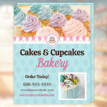 Cakes and Cupcakes Bakery Flyer<br><div class="desc">An attractive double-sided flyer for bakeries that bakes cupcakes, cakes, desserts and other baked goods. It has a cupcake print background in blue, and allows you to edit the images with your own baked goods (or use the ones on the flyer). Editable text includes your phone number, email, website, and...</div>